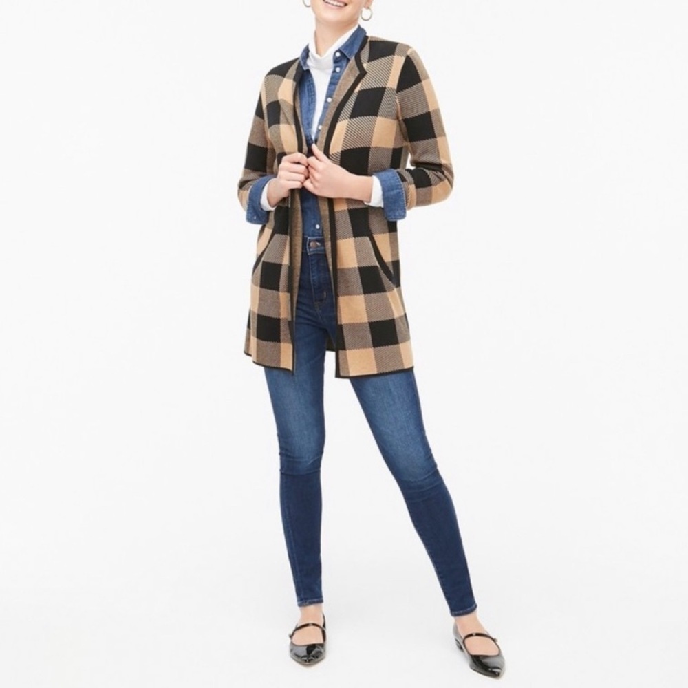 Theory cardigan Sweater Jacket plaid Check Tan brown & Black size M